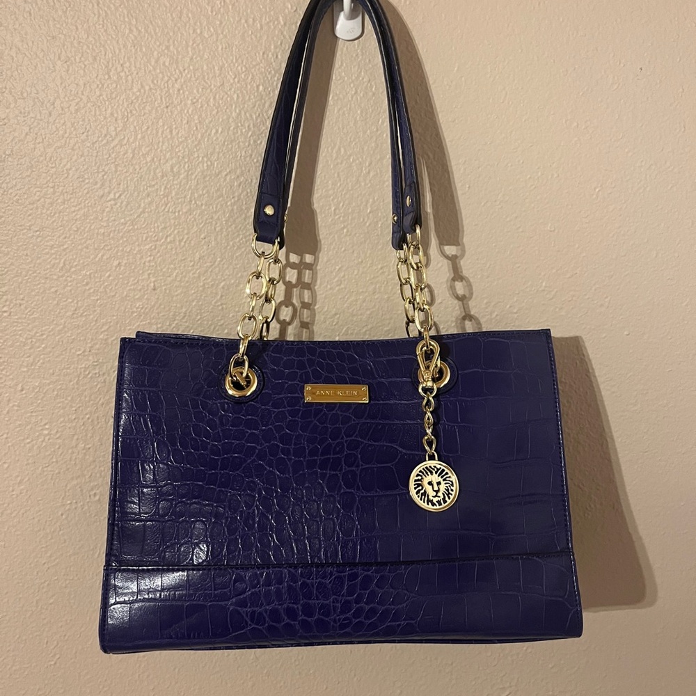 Anne Klein Dark Blue Croc-Embossed Shoulder Bag NWOT